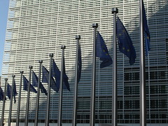 European Flags in front of the Berlaymont - Light and Shadow