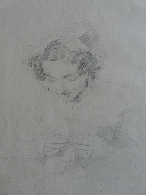 CONSTABLE John - Jeune Femme cousant, coiffée d'un Bonnet (Louvre RF6108) - Detail 03