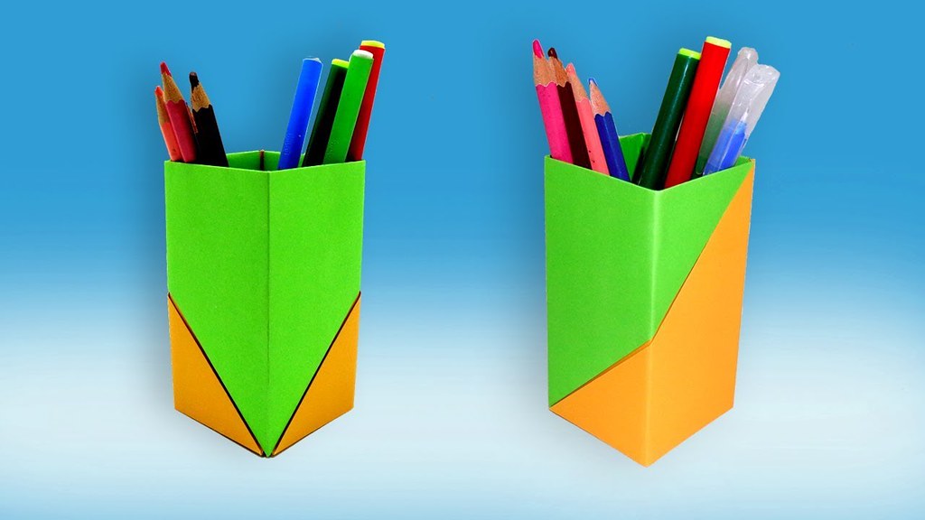 How To Make Paper Pencil Holder Box Origami Pen Stand