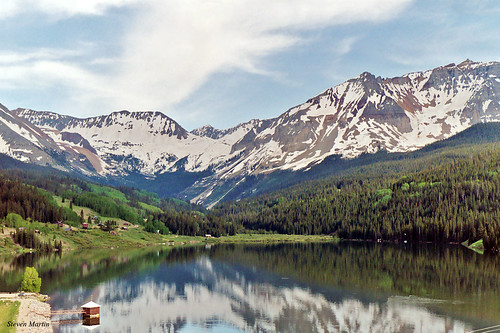 landscape scenery mountains lake water snow reflection colorado unitedstates