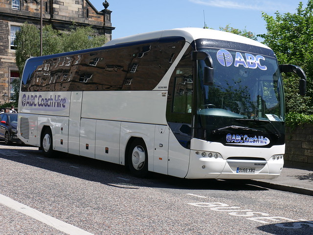 ABC Coach Hire of Manchester Neoplan Tourliner N2216SHD OU66XBO at Johnston Terrace, Edinurgh, on 6 June 2018.