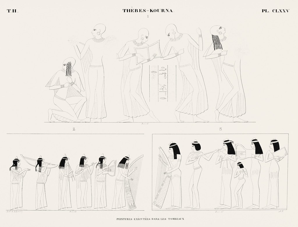 Paintings executed in the tombs from Monuments de l'&Eacute;gypte et de la Nubie (1835-1845) by Jean Fran&ccedil;ois Champollion (1790-1832). Digitally enhanced by rawpixel.