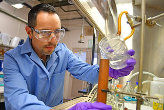 Chavez in his lab working on a possible TNT replacement, bis-oxadiazole. 