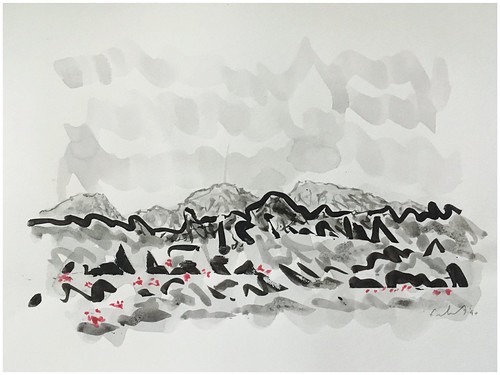 drawing sketch acrylics acrylicdrawing landscape hills mountains monochromaticimage stevefrenkel 1990 smallworks worksonpaper