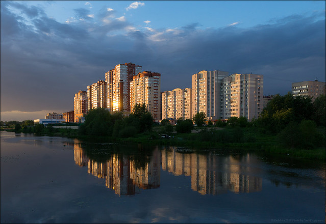 Russia. Balashikha. Sunset on the river Pehorka.