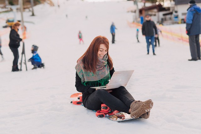 Woman with Laptop on Ski - Credit to https://bestpicko.com/