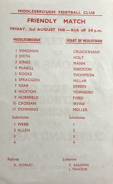 Middlesbrough v Heart Of Midlothian 02.08.68