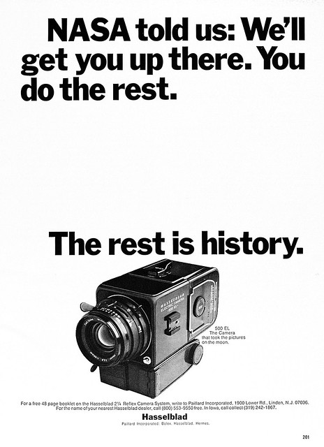 Hasselblad 500 EL camera advertisement.