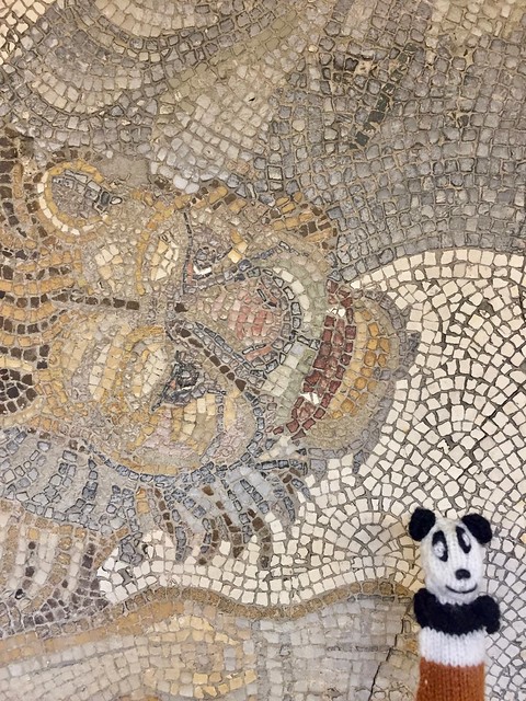Panda showing the mosaics at the Great Palace Mosaic Museum