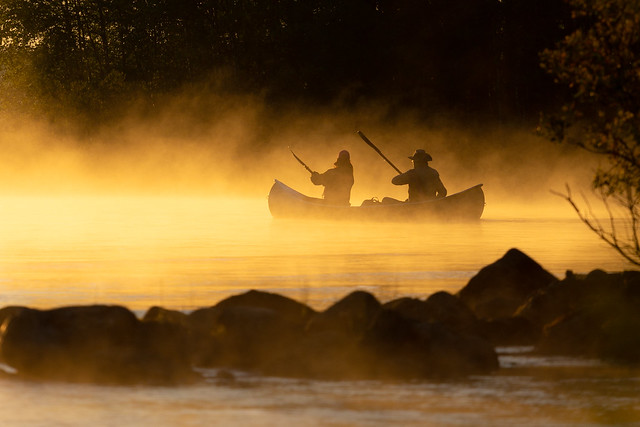 Misty morning canoeing trip