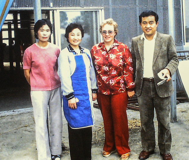 Mary Harrsch visiting a Japanese Dairy 1982