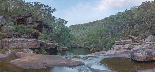 ohares creek dharawal national park newsouthwales australia stream rocks lateafternoon nature panorama water landscape naturephotography late afternoon sandstone river sky forest tree rock