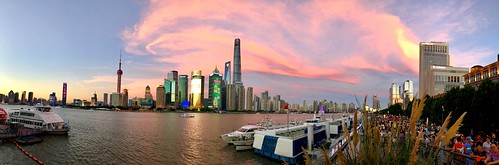 river architecture buildings thebund panorama sunset shanghai china