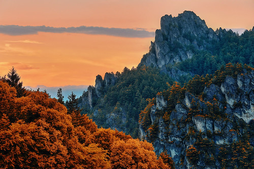 sulov sulovskeskaly rock dusk red blue mountains slovakia gorge