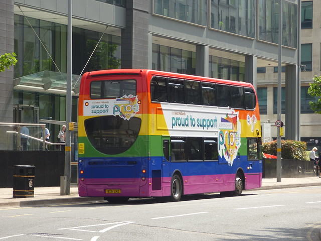 Birmingham Pride bus at Colmore Circus Queensway