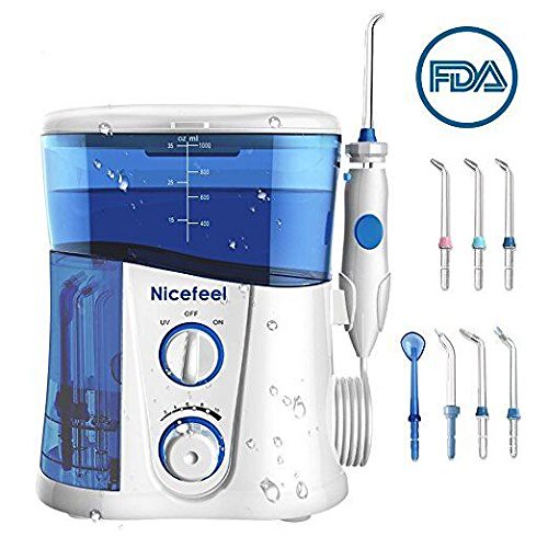 Nicefeel Upgrade UV Sterilize Water Flosser, Quiet Design 1000ml High-Volume 10 Adjustable Presure Countertop Denten Oral Irrigator with 7 Multifunctional Tips for Family FDA Approved For Sale | by electricshaversusa