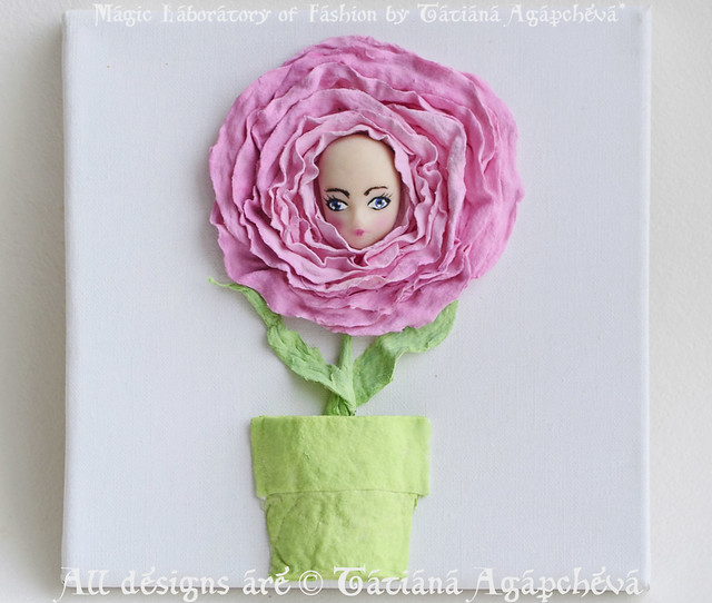 3D Wall Art Peony Flower for Princess Nursery, Textured Painting Angel Doll Little Princess, 3D Abstract Canvas Decoration Princess Room