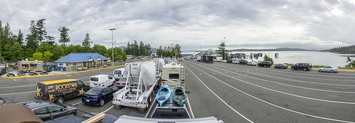 Trailer & pickup in line for the ferry to Vancouver Island at Anacortes WA pano3 5-31-18 | by George Lamson
