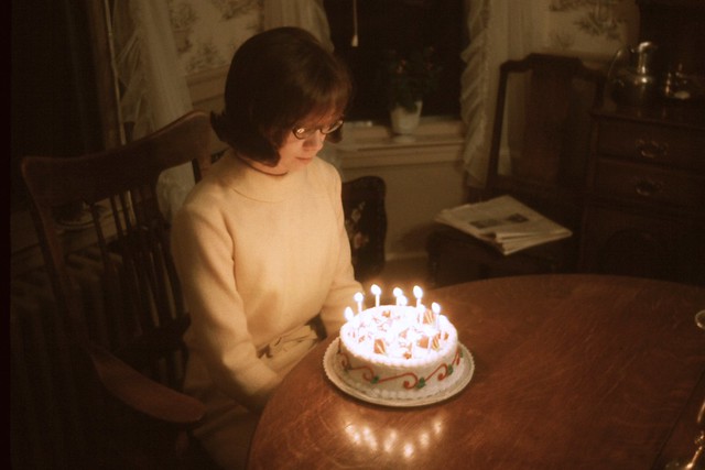 19650215S-8  Kathy with candles  16th birthday  Weston  15 Feb 1965