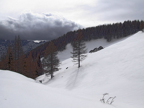 italy italia julianalps catenadimalborghetto naborjetskegore tourskiing skitouring outdoors landscape malgabieliga meadow snow winter hut lonesome