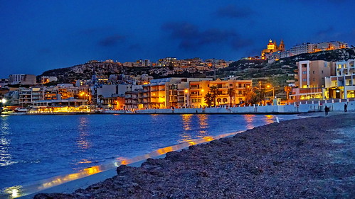 malta mellieha night sea sunset light water mediterranean viewpoint view