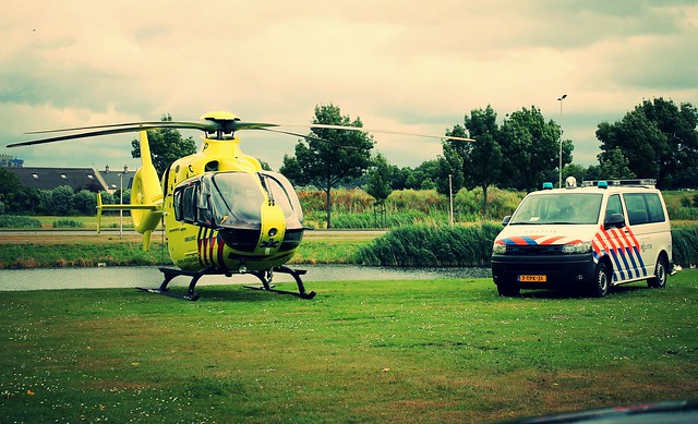 Air Ambulance and a Police Van at an emergency call in Spijkenisse