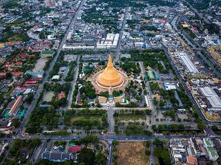 Aerial view of Phra Pathom chedi Oldest Buddhist structure in Thailand. One of the most important places for Buddhists in Thailand can be found in Nakhon Pathom, one of the oldest cities in Thailand.