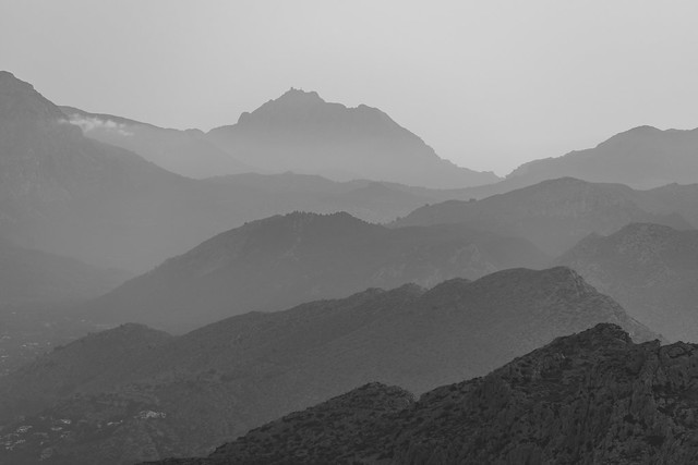 Silhouettes of the mountains of the Sierra de Tramuntana in Mallorca