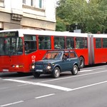Belgrade bus and Lada Niva 4x4