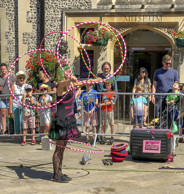 Pina Polar spins hula hoops at the 2018 Winchester Hat Fair