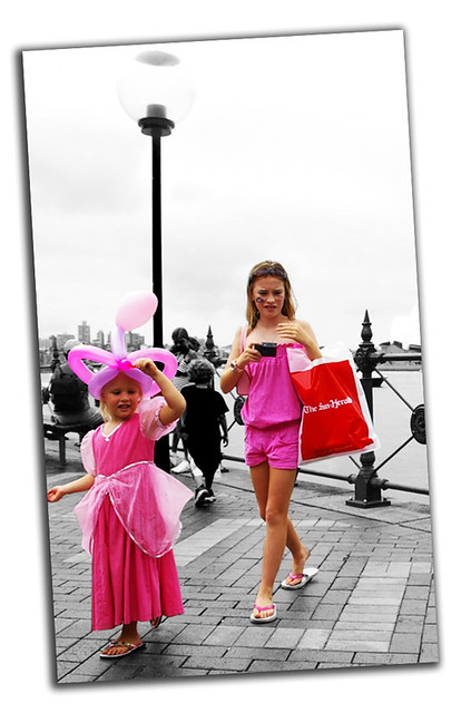 Girls in pink at The Rocks. Sydney celebrating the Sydney Harbour Bridge 75th birthday
