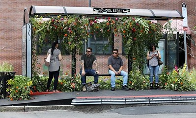 Everett, Massachusetts Bus shelter adorned with flowers by local artist Krissy Price