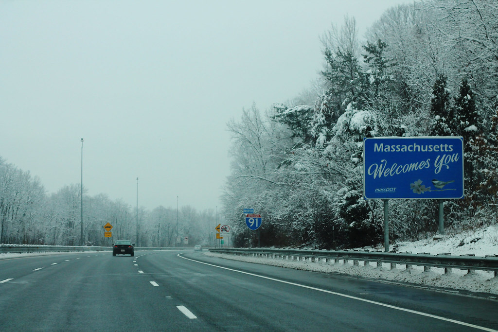 I-91 North - Massachusetts Welcomes You Sign. Photo by formulanone; (CC BY-SA 2.0)