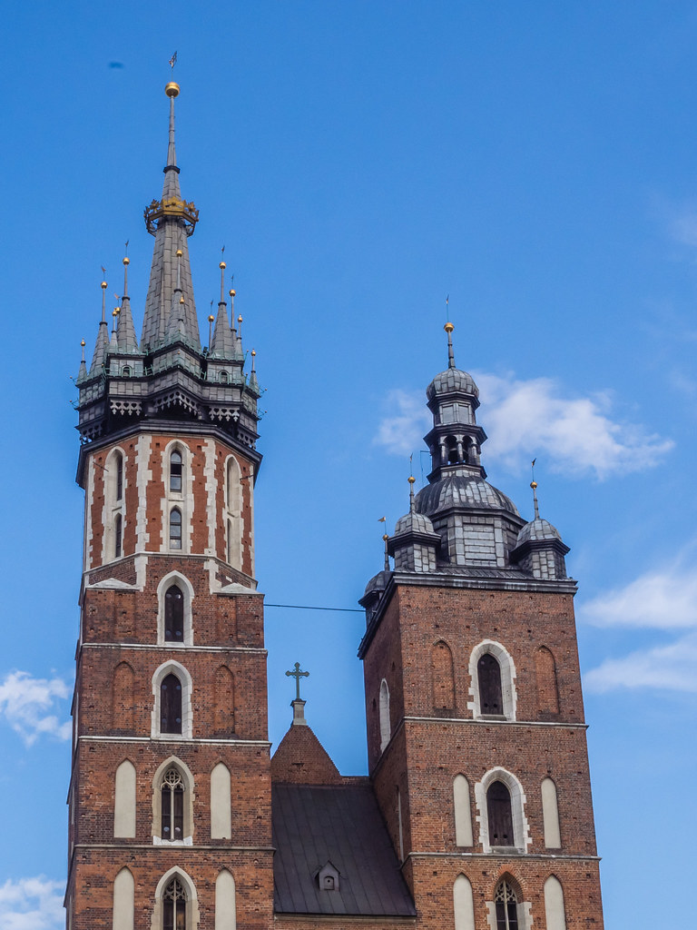 Tops of the Towers of St. Mary's Basilica in Krakow