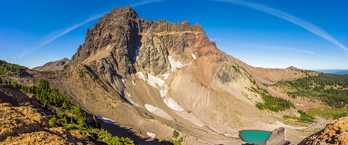panorama threefingeredjack mountain landscape volcano oregon cascades lake water snow glacier wilderness wild swimming
