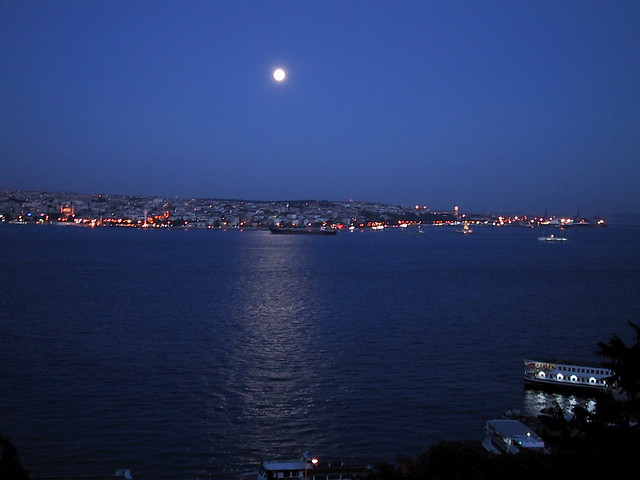 full moon on Bosphorus, istanbul, Turkey