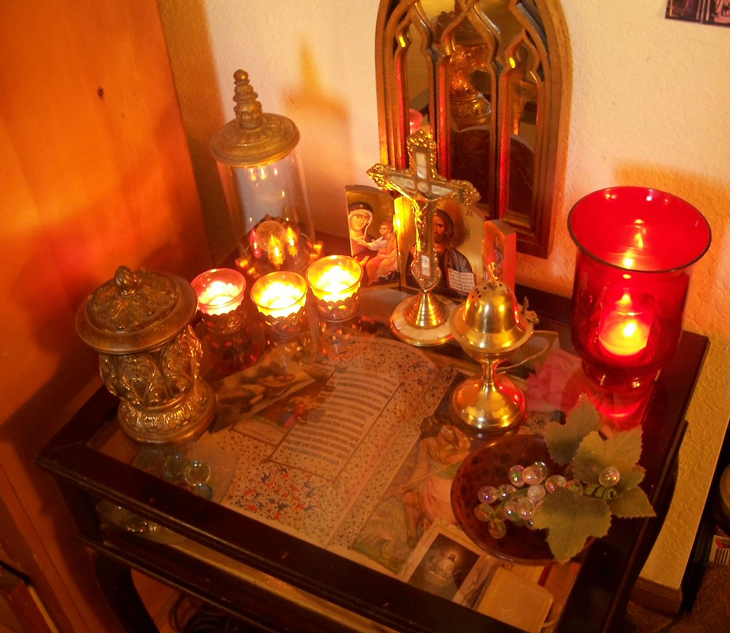 My home altar by candlelight!