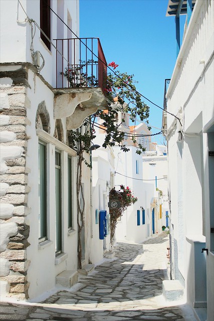 The white streets. Pyrgos, Tinos Island, Greece.