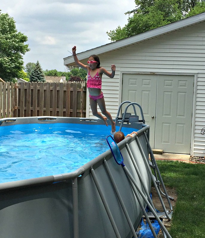 jumping into our above ground costco pool