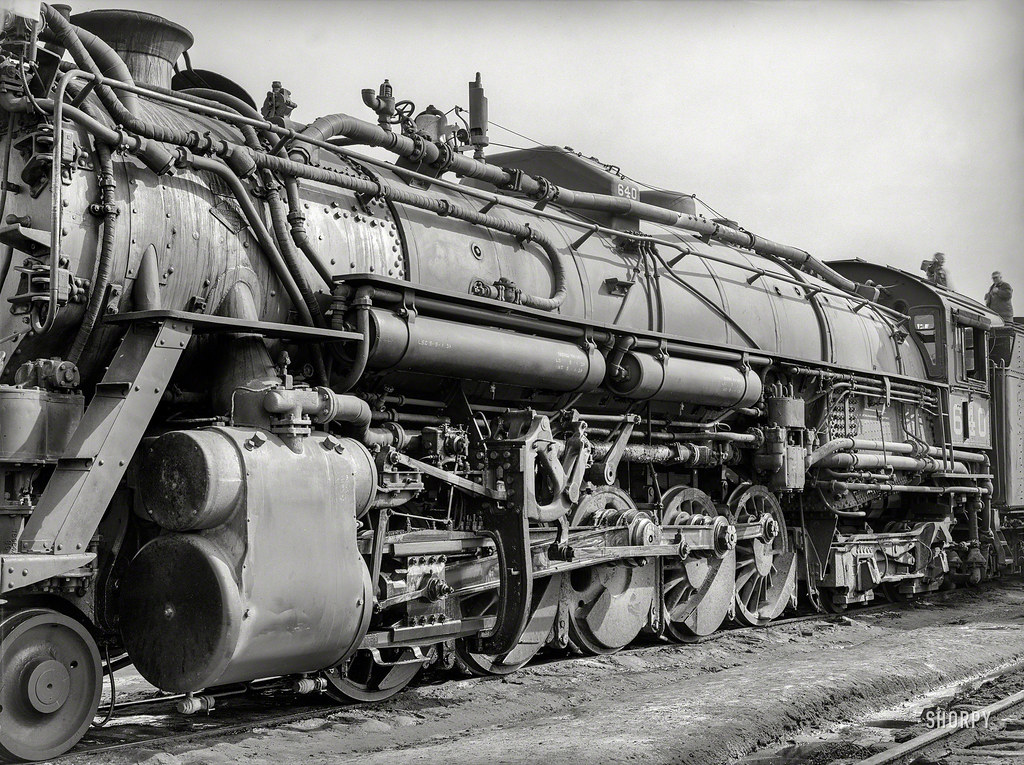 Detail of locomotive while in the yard at Big Spring, Texas." Medium format negative by Russell Lee for the FSA.