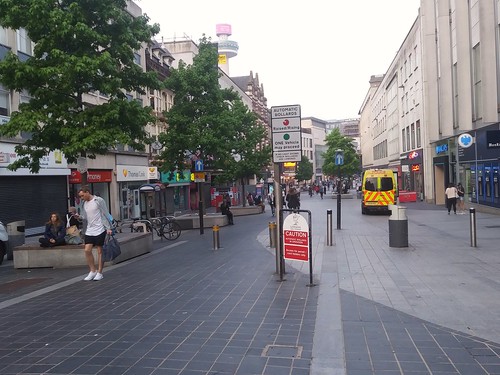 Liverpool's pedestrianized City Centre shopping district and a retractable bollard system
