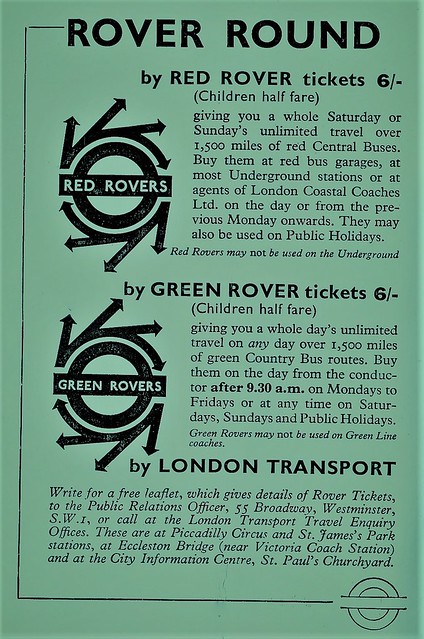 London transport 1963 Red & Green Rover Ticket advert.