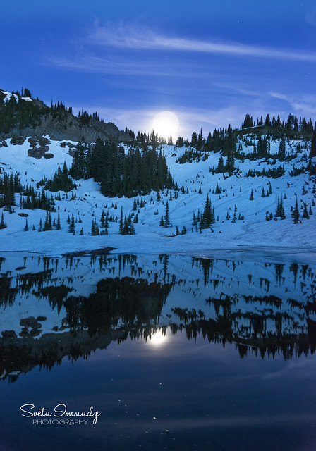 The Moon Reflecting in the Lake. (Tipsoo Lake, Mt Rainier NP, WA)