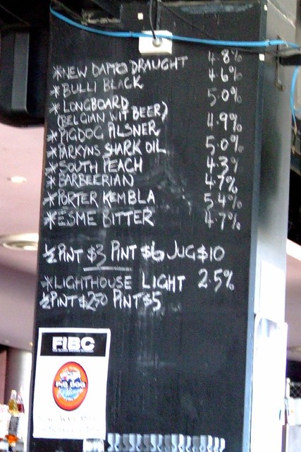 Beer menu @ Five Islands Brewery, Wollongong