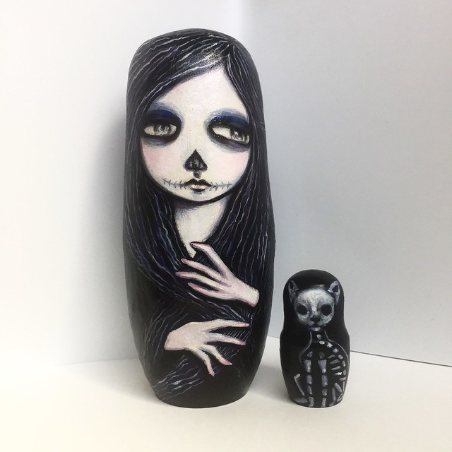 🔥This “día de los muertos” nesting doll & small companion are on sale at @cactusgallery starting today !  Both doll & companion are painted front & back... check out the 2nd page for the back side