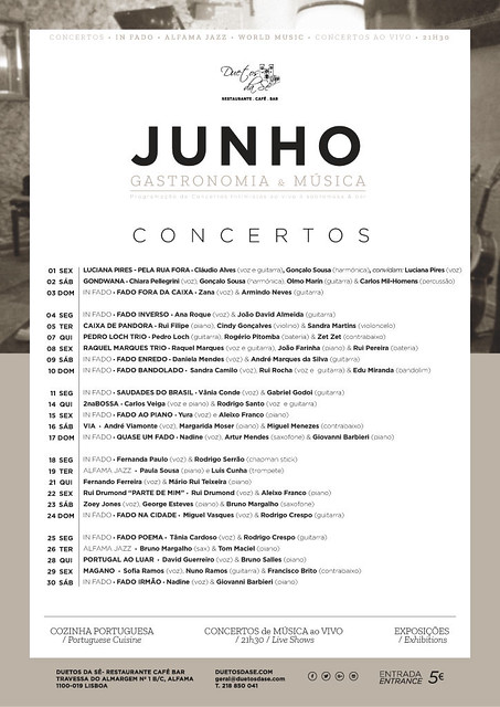CONCERTOS DE JUNHO 2018 - Duetos da Sé - Restaurante Café Bar - @DuetosdaSe - Alfama - Lisboa Lisbon - Portugal - JUNE 2018 LIVE MUSIC CONCERTS