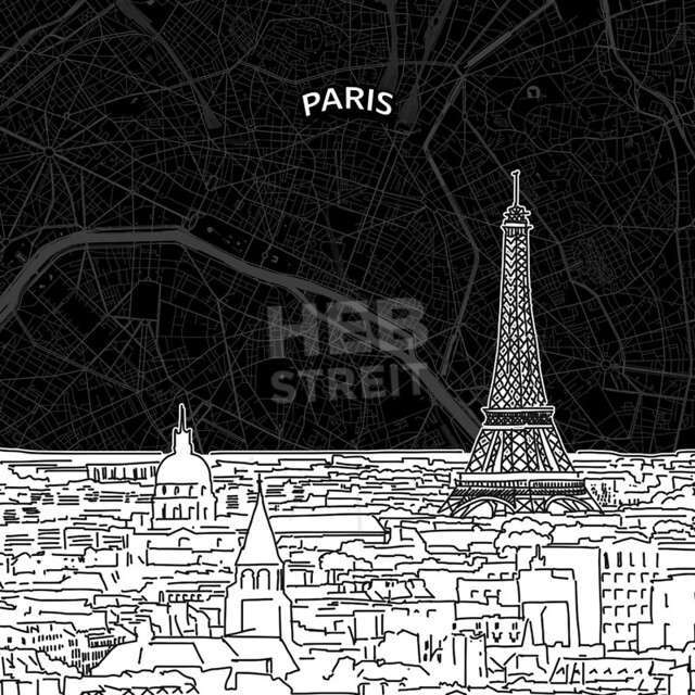 [Maps and Sketches] Paris skyline with map