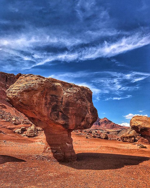 What is this alien landscape? #MarbleCabyon #VermillionCliffs #LeesFerry #GrandCanyon #Arizona #Desert #landscape #geology #southwest #travel #roadtrip #destination #arizona_landscapes #azcentral #sky #clouds #natgeo #balance #alien #world #earthpix #Glen