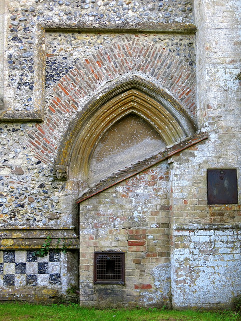 The blocked-off north dooway (late 14th C.), the Church of St George, Stowlangtoft, Suffolk, England