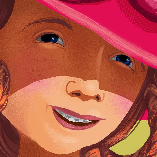 cropped hot pink & lime big hat illo